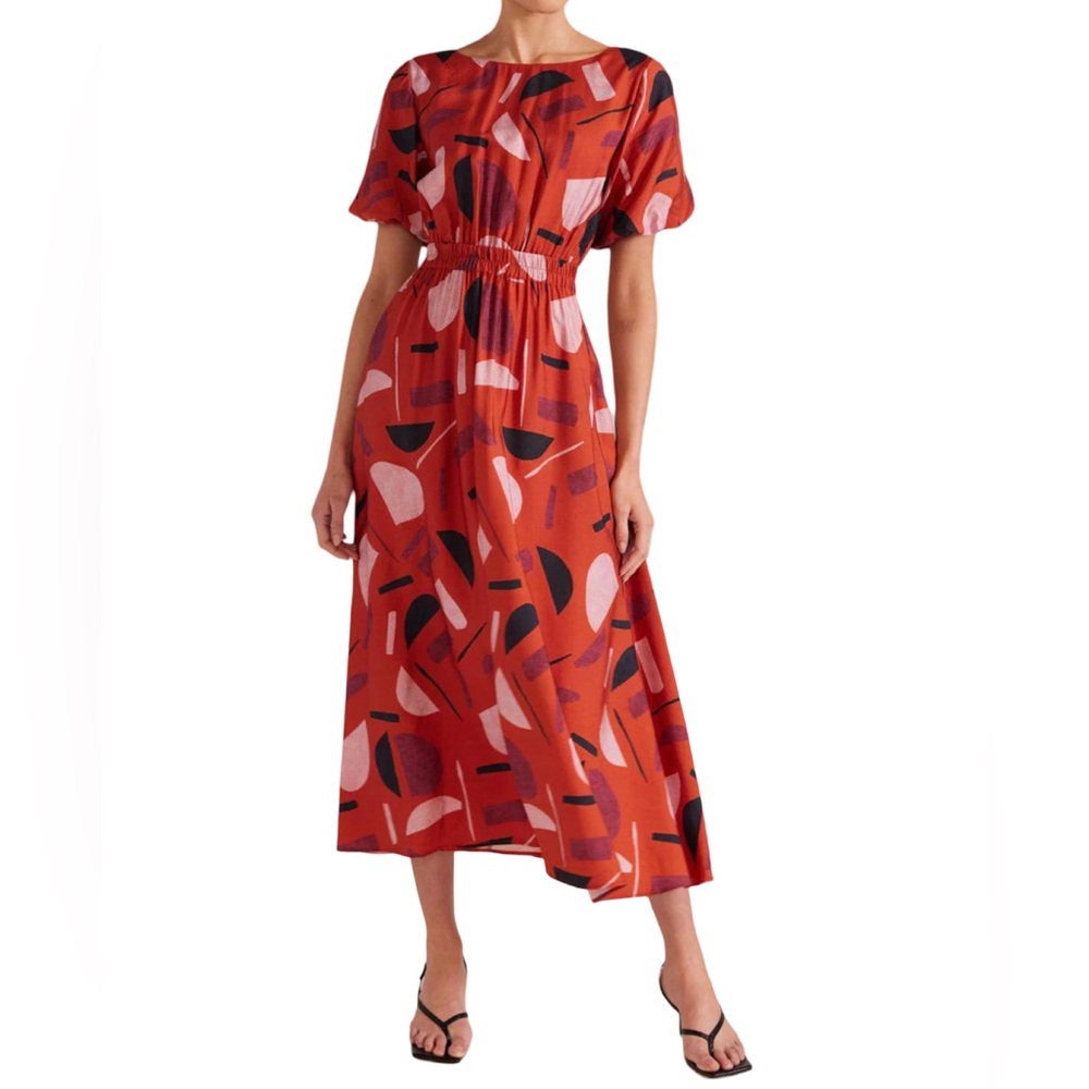 Staple the Label Geometric Print Dress Size Large Orange Balloon Sleeve